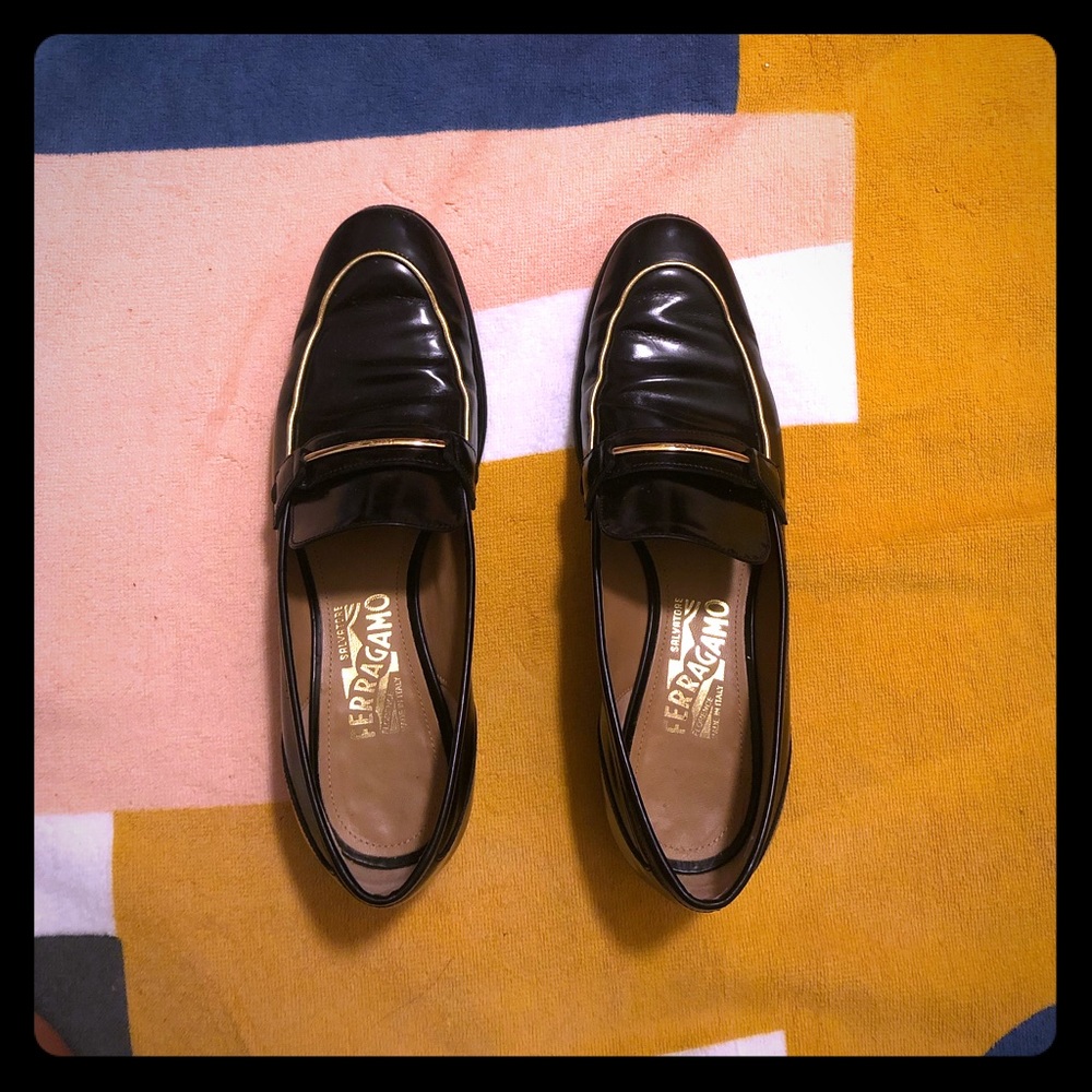 Salvatore Ferragamo Leather Loafers w/Gold Accent